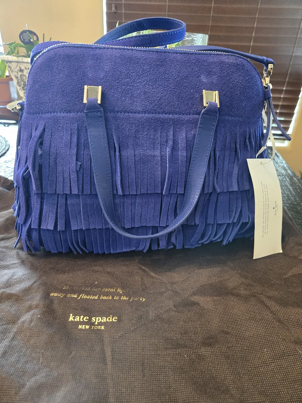kate spade Blue Suede Fringe Satchel